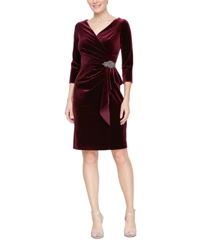 Alex Evenings Women's Velvet 3/4-sleeve Sheath Dress In Wine
