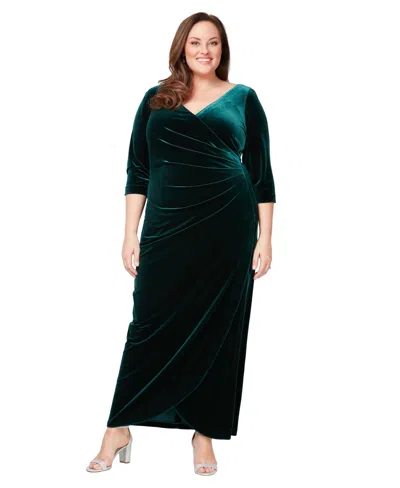 Alex Evenings Surplice Neck Velvet Dress In Green
