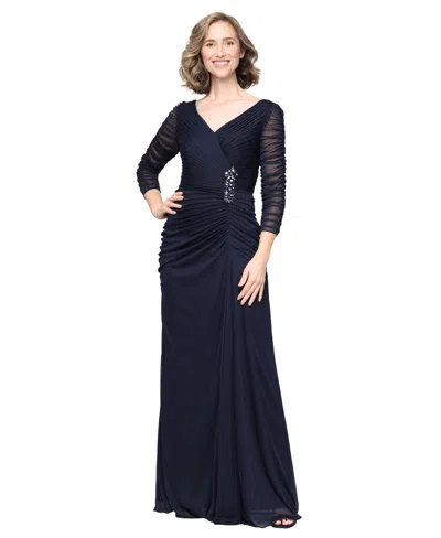 Alex Evenings Pleated Chiffon Gown In Blue