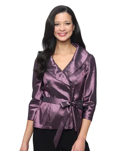 Alex Evenings Women's V-neck Portrait Collar Blouse In Purple