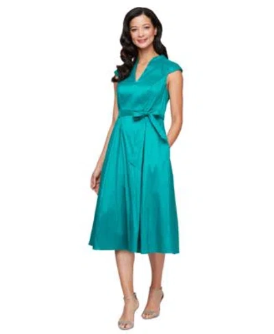 Alex Evenings Womens Belted A Line Dress In Blue