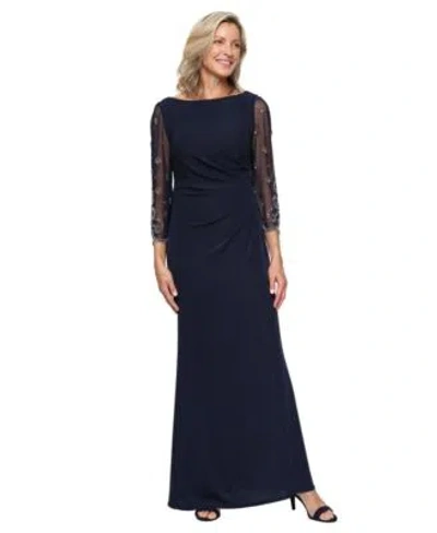 Alex Evenings Womens Boat Neck Long Metallic Knit Ball Gown In Brown