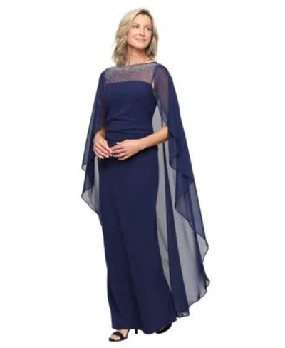 Alex Evenings Womens Column Boat Neck Ball Gown In Blue