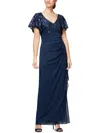 Alex Evenings Embellished Short Sleeve Empire Waist Gown In Blue