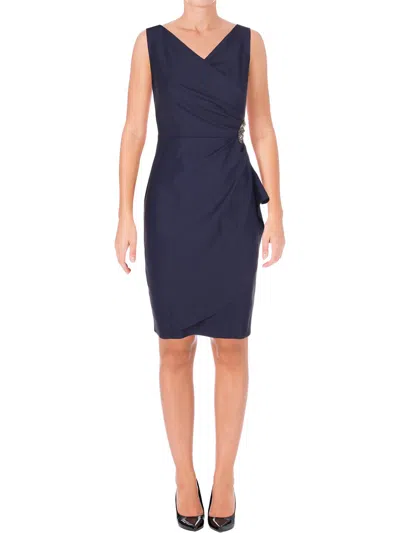 Alex Evenings Womens Embellished Faux-wrap Cocktail And Party Dress In Blue