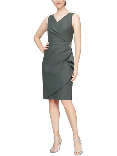 Alex Evenings Womens Embellished Faux-wrap Cocktail Dress In Green