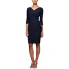 Alex Evenings Womens Embellished Knee Length Sheath Dress In Blue