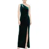 Alex Evenings Pleated One-shoulder Velvet Sheath Gown In Green