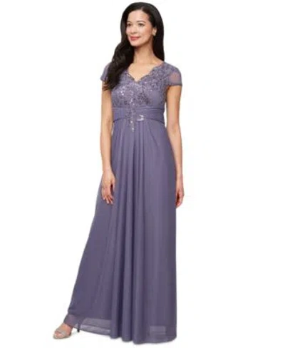 Alex Evenings Womens Embellished Short Sleeve Gown In Ice Sage