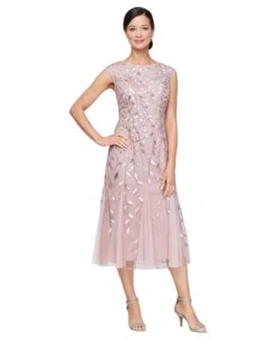 Alex Evenings Womens Embroidered Boat Neck Midi Dress In Hydrangea