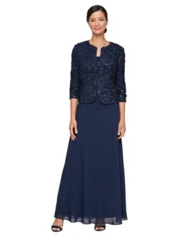 Alex Evenings Womens Empire Waist Long Open Soutache Jacket Dress In Blue