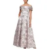 Alex Evenings Metallic Floral Off The Shoulder Jacquard Gown In Multi