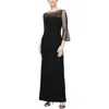 Alex Evenings Rhinestone Yoke Column Gown In Black