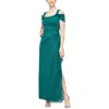 Alex Evenings Cold Shoulder Ruffle Glitter Evening Gown