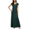 Alex Evenings Womens Glitter Lace Evening Dress In Green
