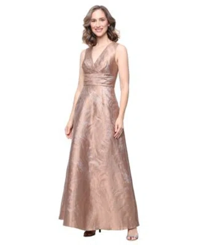 Alex Evenings Metallic Sleeveless Jacquard Gown In Brown