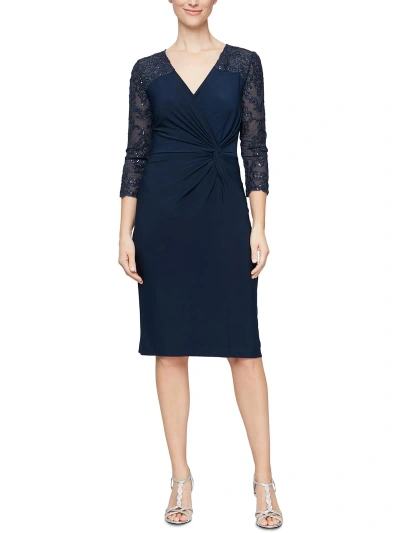 Alex Evenings Womens Jersey Lace Cocktail And Party Dress In Blue