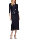 Alex Evenings Petite Sequined Midi Dress And Jacket In Blue