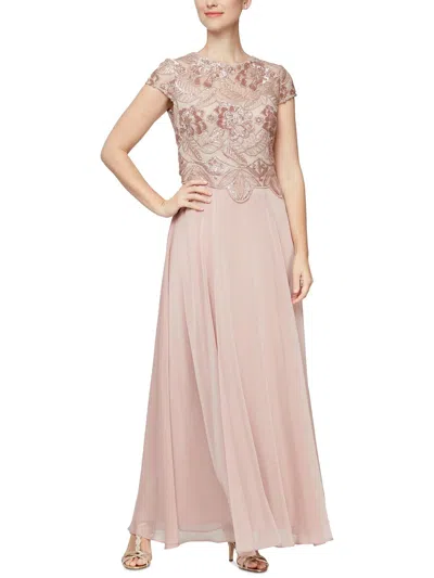 Alex Evenings Womens Lace Embroidered Evening Dress In Pink