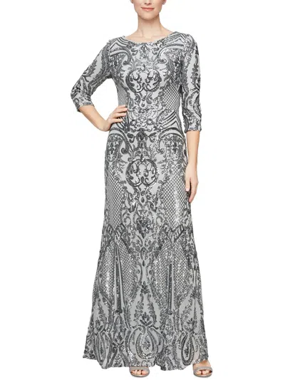 Alex Evenings Womens Lace Long Evening Dress In Gray