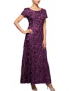 Alex Evenings Short Sleeve Lace Gown In Purple