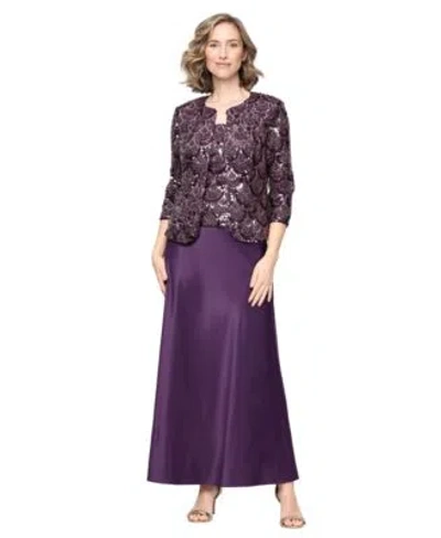 Alex Evenings Womens Long Sequin Jacket Dress In Deep Plum