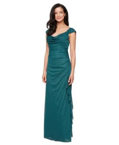 Alex Evenings Womens Long Sleeveless Glitter Mesh Dress In Green