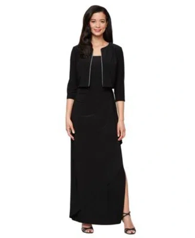 Alex Evenings Womens Matte Jersey Long Jacket Dress In Black