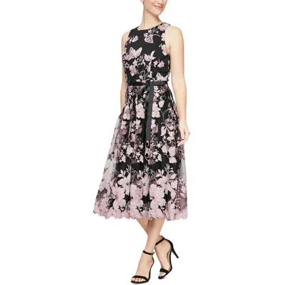 Alex Evenings Womens Mesh Mid Calf Cocktail And Party Dress In Black,rose