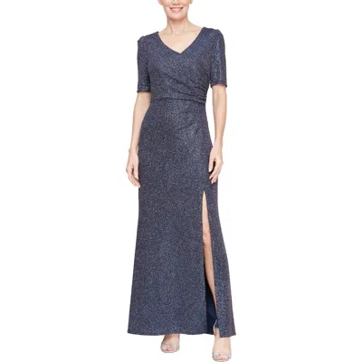 Alex Evenings Womens Metallic Evening Dress In Blue