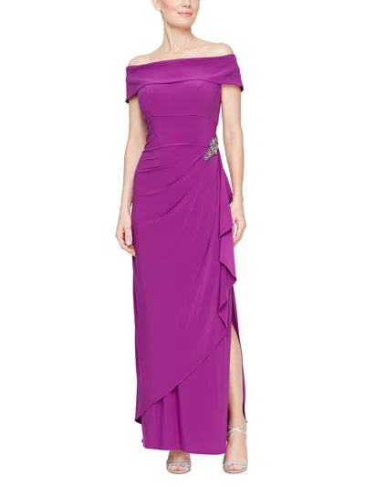 Alex Evenings Womens Off-the-shoulder Embellished Evening Dress In Magenta