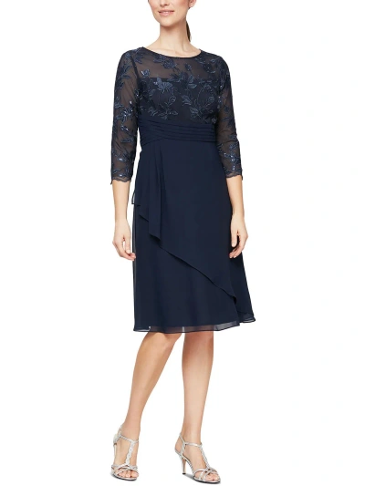 Alex Evenings Womens Pintuck Midi Cocktail And Party Dress In Blue
