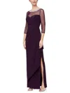 Alex Evenings Illusion Sleeve Side Ruched Gown In Beige