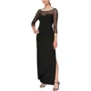 Alex Evenings Petite Velvet Illusion Embellished Gown In Black