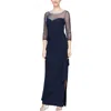 Alex Evenings Embellished Illusion Neck Matte Jersey Gown In Blue