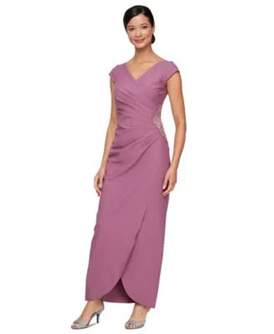 Alex Evenings Womens Ruched Embellished Gown In Purple