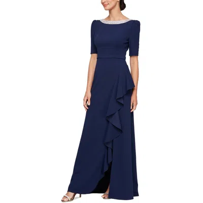 Alex Evenings Womens Ruched Polyester Evening Dress In Navy