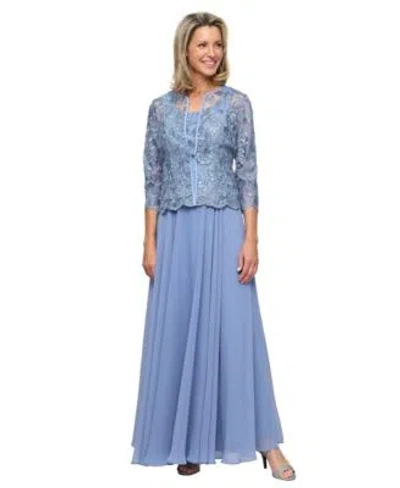 Alex Evenings Womens Scoop Neck Ball Gown Jacket 2 Piece Set In Blue