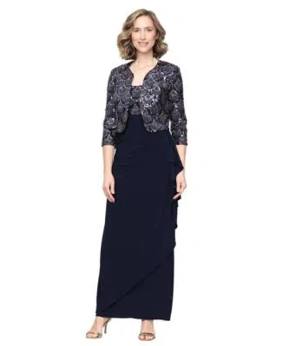 Alex Evenings Womens Scoop Neck Empire Waist Sequin Bodice Dress Bolero Jacket Set In Multi