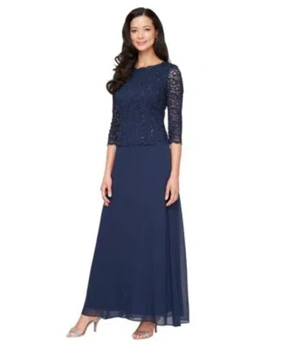 Alex Evenings Womens Sequin Embellished Lace Top Gown In Blue