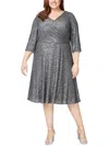 ALEX EVENINGS WOMENS SEQUINED BELOW KNEE COCKTAIL AND PARTY DRESS