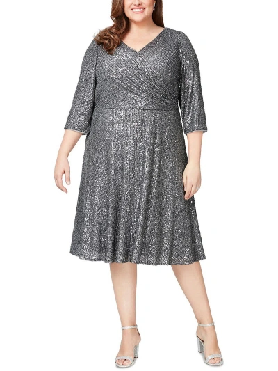 Alex Evenings Womens Sequined Below Knee Cocktail And Party Dress In Grey