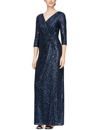 Alex Evenings Womens Sequined Full Length Evening Dress In Blue