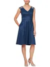 Alex Evenings Floral Sequin Shoulder A-line Dress In Blue