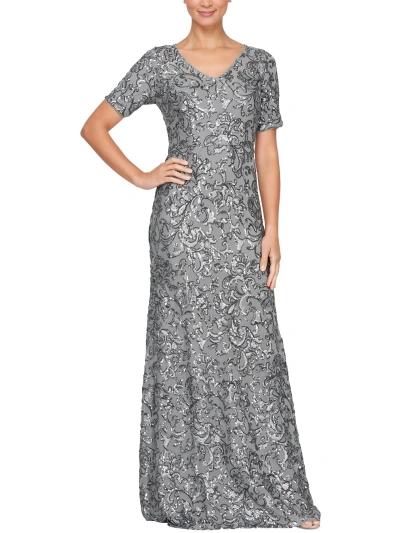 Alex Evenings Womens Sequined Long Evening Dress In Grey