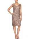 Alex Evenings Sequin Cap Sleeve Sheath Cocktail Dress In Brown