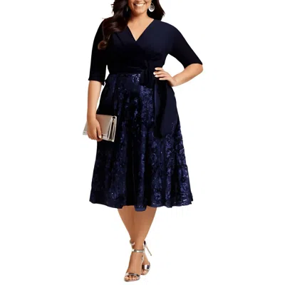 Alex Evenings Womens Sequined Rosette Cocktail Dress In Blue