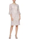 ALEX EVENINGS WOMENS SEQUINED SHORT SLEEVE COCKTAIL AND PARTY DRESS
