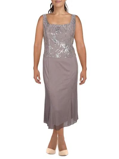 Alex Evenings Womens Sequined Sleeveless Cocktail Dress In Purple