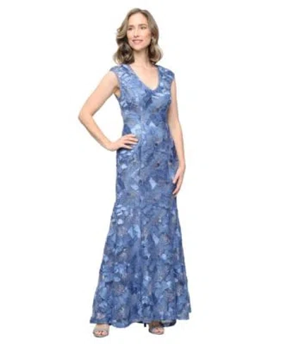 Alex Evenings Womens Sleeveless V Neck Soutache Ball Gown In Blue